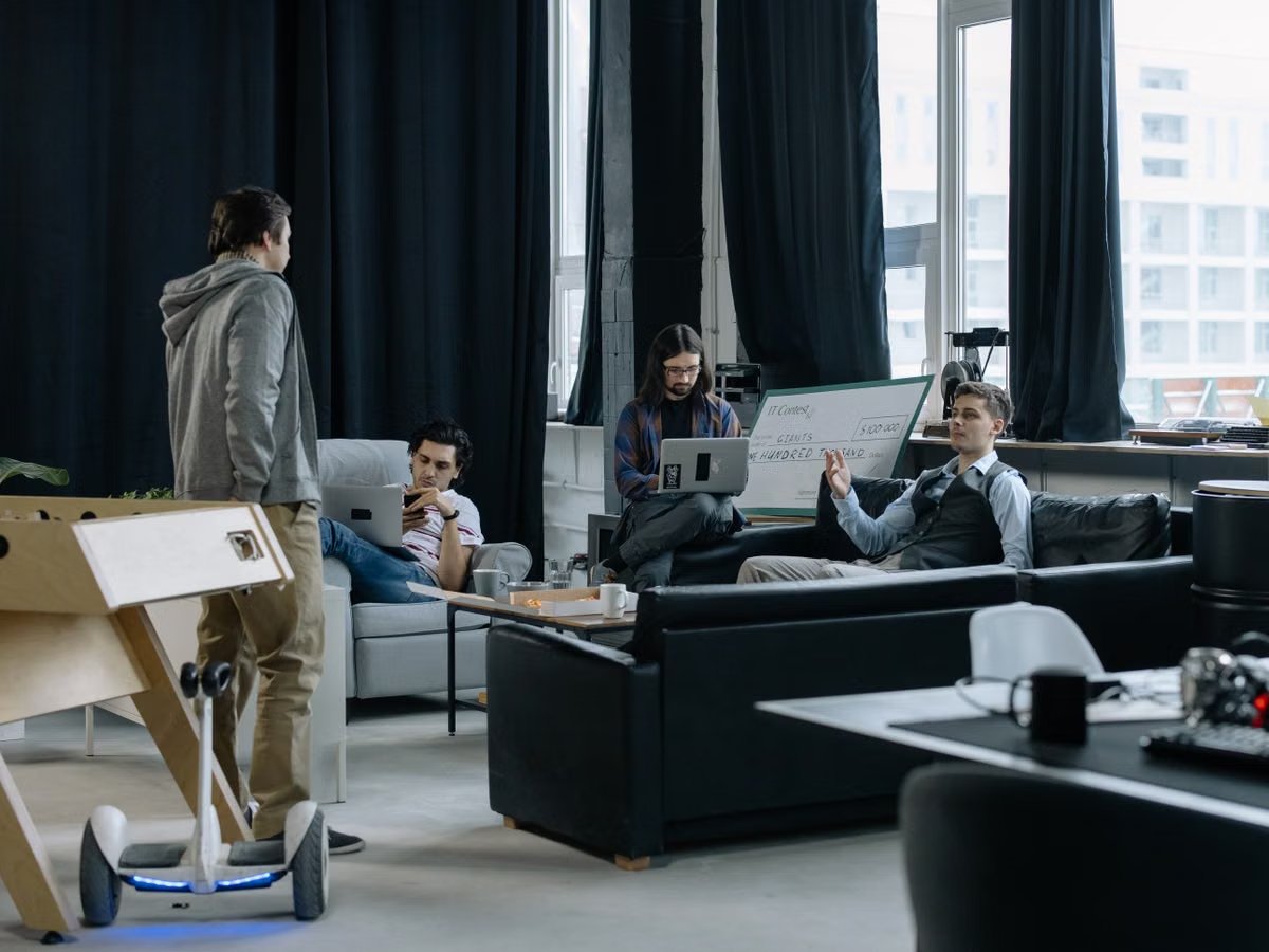 Team collaborating in a modern office